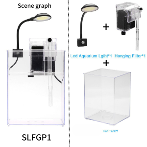ทั้งชุดจัดสวนพลาสติกขนาดเล็ก7 Master ใช้ตู้ปลาสี่เหลี่ยมจตุรัสตั้งโต๊ะในห้องนั่งเล่นพร้อมโคมไฟ USB และหินหญ้าน้ำปลอมสำหรับแปรงตัวกรอง