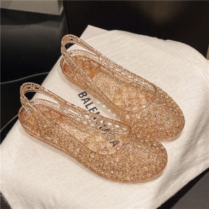 [Free Shipping] 2026 New Hollow Plastic Sandals Breathable Crystal Shoes Closed-Toe Flat Hole Shoes Peep-Toe Womens Shoes