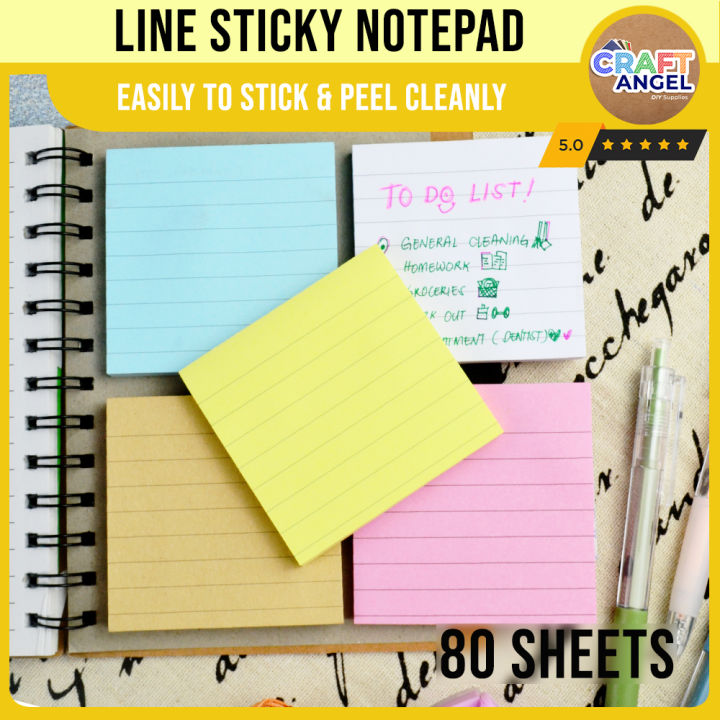 80 Sheets Line Sticky Note Memo Notepad 3inches (7.5cm x 7.5cm) Easily ...