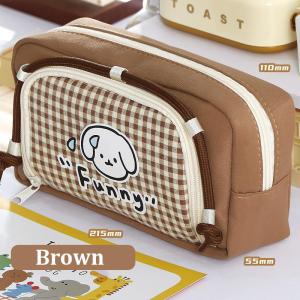 Pencil Case Cartoon Puppy Large Capacity Retro Lattice Window Pencil Bag for Men and Women Universal Cute High-value Dirty-resistant Stationery Bag