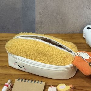 NEXASHOP Plush Pen Bag Fried Shrimp Shape Double Layers Stationery Bag High Quality Large Capacity Pencil Case Gift