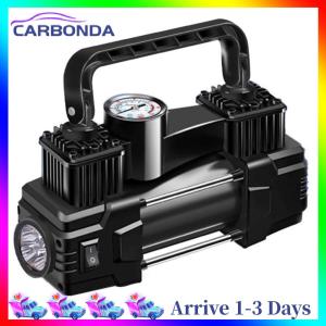 12V 150PSI Portable Air Compressor with Pressure Gauge Electric Tire Inflator Dual Cylinder Car Tire Pump with LED Light