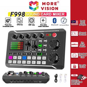 F998 Sound Card Mixer Audio Mixing Console Singing Live Streaming Studio Mic Amplifier for Microphone Video Recording