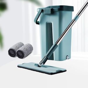 READY STOCK❤️Auto Squeeze Mop with Bucket Set 360 Rotating Floor Wash Household Cleaning Flat Mops Wet or Dry Usage Home Cleaner Accessories/ Mop Lantai