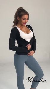 Vensslim Sauna Suit Shirt for Women Weight Loss Sweat Jacket Long Sleeve Slimming Body Shaper Fitness Zipper Workout Waist Trainer