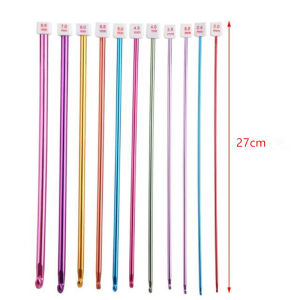11Pcs / Pack Colorful Iron 27Cm Crochet Hooks Tunisian Afghan Knitting Needles Set Household Handmade Knitting Crochet Tool