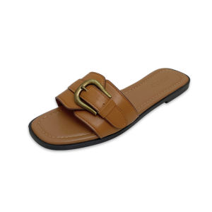 YOTO Pu Leather Sandals For Women With Adjustable Buckle Comfy Casual French Slippers Ladies