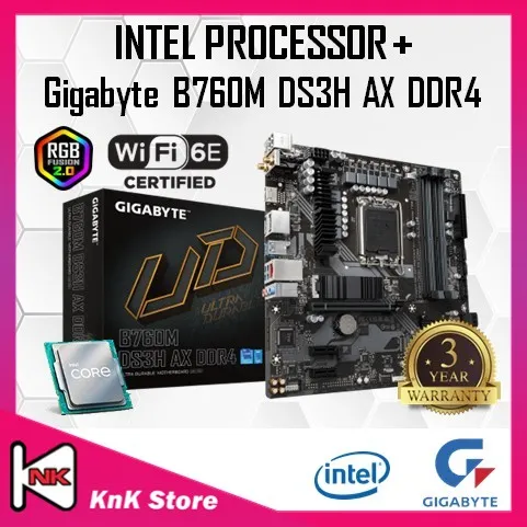 Gigabyte B760M DS3H AX DDR4 B760 LGA1700 Motherboard + Intel 12TH GEN / 13TH GEN CORE I3 / I5 / I7 / I9 CPU COMBO PROMO