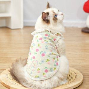 OUTOPEN Thin Lace Collar Dog Vest Breathable Cartoon Print Pet T-Shirt Fashion Soft Dogs Short Sleeve Summer Season