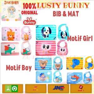 Lusty Bunny Sponge BIB / Sponge Bib + Mat - Celemek makan Bayi / Tatakan Meja Waterproof