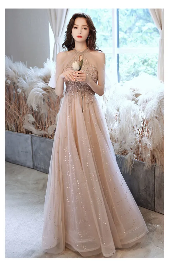 Champagne Women Evening Dress Fairy 2023 New Korean Style Summer