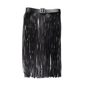 Yuppie Fringe Waistband for Women Elegant Hip Scarf Belt Black Long Fringe Girdle Belt Stylish Accessory