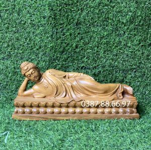 Tượng phật niết bàn kích thước dài 20 30cm gỗ bách xanh liền khối cực sắc nét