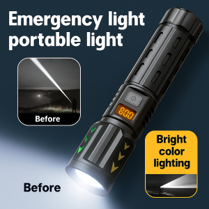 Zoomable Bright White Light Flashlight for All Seasons Outdoor Enthusiasts  High Brightness  Fluorescent Digital Display  Wide Angle