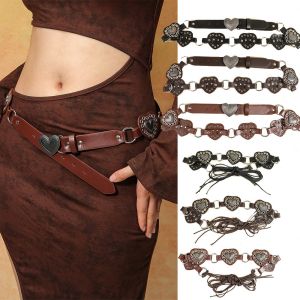 BAIXL Alloy Cowgirl Buckle Belt PU Leather Vintage Cowboy Waistband Retro Jeans Decor Heart Hollow Belt Dress Decoration