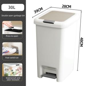 Pedal Trash Can Plastic Pressing Type Trash Bin Large Size Square Kitchen Bathroom Waste Can Plastic Dustbin Tong Sampah Berpijak