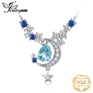 JewelryPalace New Arrival Moon Star 4.5ct Genuine Sky Blue Topaz Created Sapphire 925 Sterling Silver Pendant Necklace for Woman