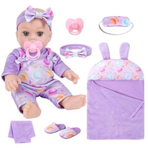 Realistic Vinyls Baby Girl Doll 12inch with Bowknot Overalls for Kids Play Realistic Baby New Borns Asleep Toy Soft