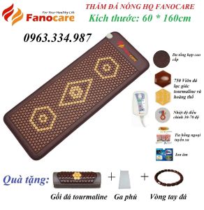Thảm/Nệm đá nhiệt nóng HQ Fanocare KT 60x160x3.5cm đá lục giác tourmaline kèm đá hoàng thổ  (Tặng 3 quà tặng ưu đãi)