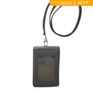 PU Leather Multifunctional Name Badge Holder Work Card Holder With Lanyard ID Office Access Name Card Holder Name Tag Reversible Mica button