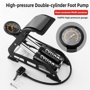Dual-Cylinder Foot Pump Accurate Pressure Gauge Presta/Schrader Valve Compatible Durable Thicken 160PSI Anti-Slip Pedal Inflate Pump