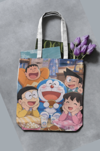 DORAEMON Cute Cartoon Canvas Tote Bag Aesthetic Shoulder Bag Eco Friendly Reusable Shopping Bag Large Capacity Casual Everyday Tote for Women and Men Kawaii Korean Style School Office Travel Beach Bag Durable Lightweight Gift Idea