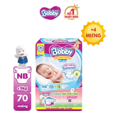 [25-29.08 QUÀ TO]Tã dán Sơ sinh Bobby XS70 mới + tặng kèm 4 miếng tã quần mở một bên size NB/NB-S