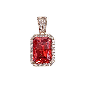 Mặt dây chuyền viên chủ đá Thạch Anh màu đỏ (có xử lý) kiểu chữ nhật viền xoàn tấm size 13x17mm sang trọng G127osmd Hoa Minh Gem