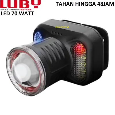 LUBY Senter Kepala Zoom Ultra LED 100W L-2913L Baterai 7200mAh Tahan Hingga 72 Jam Cahaya Terang untuk Aktivitas Outdoor & Indoor