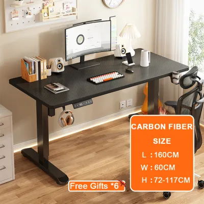 LENOBLE 140/160CM Height Adjustable Ergonomic Desk Automatic lifting table Standing Table Big desktop wood table Office tableMeja Belajar/升降桌