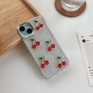ส่งจากไทย เคสสำหรับ  iphone  i13 เคสใสเชอรี่ กากเพชร งานกล่อง รุ่น  i11 promax 12 promax 13 promax 14plus 14 promax 15 promax 16promax