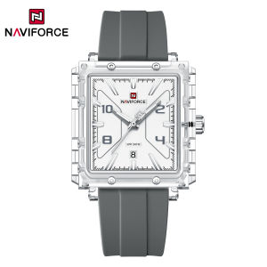 NAVIFORCE Original Mens Watch Lightweight Plastic Case Silicone Strap 50m Waterproof Luminous Pointer Square Mens Fashion Casual Watch NF6112