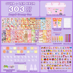 Babycolor 1004pcs DIY Gantungan Kunci Akrilik Guka Set DIY Keychain Set Kartu Stiker luca Kotak Guka Cream Gum Kartun Mainan Anak Perempuan Hadiah Ulang Tahun