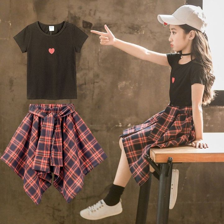 Girl Teenage Children's School Clothing Fashion 2pcs T-shirt and