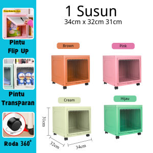 MIZCA OCLA FLIP UP Lemari Plastik Pintu Transparan Susun Pakaian Sepatu Serbaguna Pintu Geser Atas rak skincare