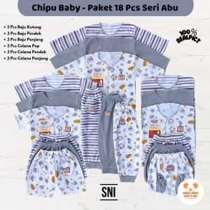 18 Pcs / 9 Setel Baju Bayi baru Lahir Set Pakaian Bayi Newborn Perempuan Laki laki Bahan Lembut Chipu Abu