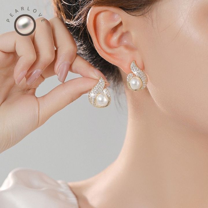 Stainless Steel Long Post Diamond Stud Earrings Glitter Full