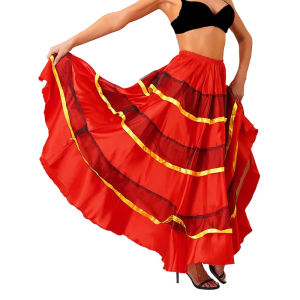Women Long Spanish Skirt Swing Layered Dancing Skirt Belly Dance Skirt Spanish Bull Performance Sun Skirt 180/360 Degree