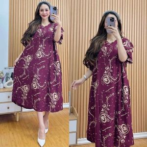 Daster Lengen Tumpuk - Dress Busui Jumbo Terbaru 2024 Model Saku Samping