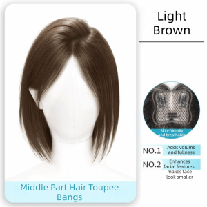 MUQZI Straight Middle Part Hair Toupee Bangs Hair Extension Invisible Fluffy Synthetic Hairpiece Seamless Clip In Hair Toppers Wigs for Women