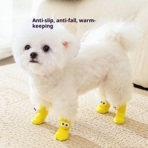 BEIERWA Cute Polka Dot Knitted Pet Socks for Dogs and Cats - Anti-Slip Warm Winter Socks with Cartoon Design