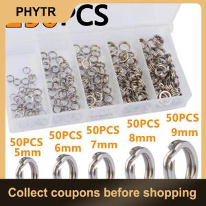 【PHYTR】 200 250Pcs 5 Size Stainless Steel Fishing Split Rings High Strength Large Tensile Force Lure Connector Loop Set Terminal Tackles