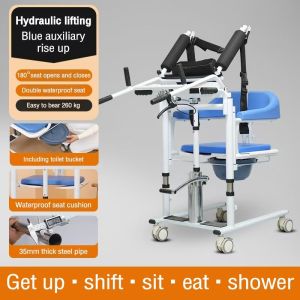 Hydraulic Patient Lift Transfer Chair for Elderly and PWD 180° Split Seat Commode and Meal Tray Adjustable Height 180kg Capacity Home Care Mobility Aid