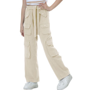 Rolanko Girls Cargo Pants Baggy Y2K Cargo Trousers Jeans Wide Leg Pants with Multi Pockets 4-15 Years