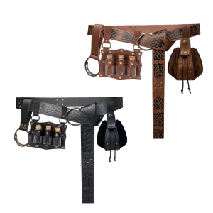 Multifunctional PU Leather Waist Bag 4 Piece Set Including Belt Key Holder Keychain Quiver for Camping Hiking