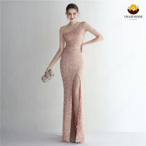 One-Shoulder Evening Dress Trumpet/Mermaid Formal Dress Sleeveless Sequins Sparkle & Shine Party Gown Floor-Length Side Slit Female Robe