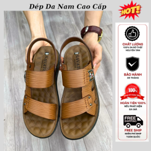 Dép Nam Da Bò Cao Cấp Sang Trọng Đế Đúc Gầm Kếp Mát xa Lòng Bàn Chân Lưu Thông Máu ( BH 1 Năm )