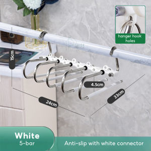 🇸🇬 Ready Stock Adjustable Telescopic Pants Hanger Rack 5-Bar Anti-Slip Foldable Space Saving Stainless Steel