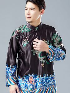 daidai (Ready Stock) CNY Chinese New Year Man Men Tang Suit Embroidery Dragon Cloth Baju Cina 唐装春款小龙斜襟衣风文艺盘扣男士开衫长袖立领衬衫男