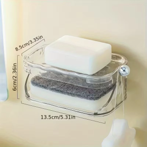No-drill double-layer wall-mounted soap dish & drain rack Adhesive Organizer Rack Wall Mounted Soap Dish Sponge Holder Set